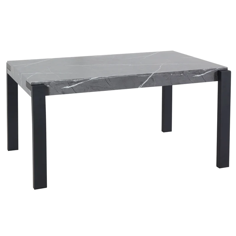 Table à manger design industriel 140 x 80 cm metal et MDF aspect marbre gris 04_0008560