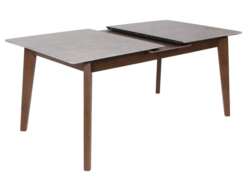 Table de salle à manger en bois et HDF 160-200 x 90 cm extensible aspect béton pieds marron 04_0008547
