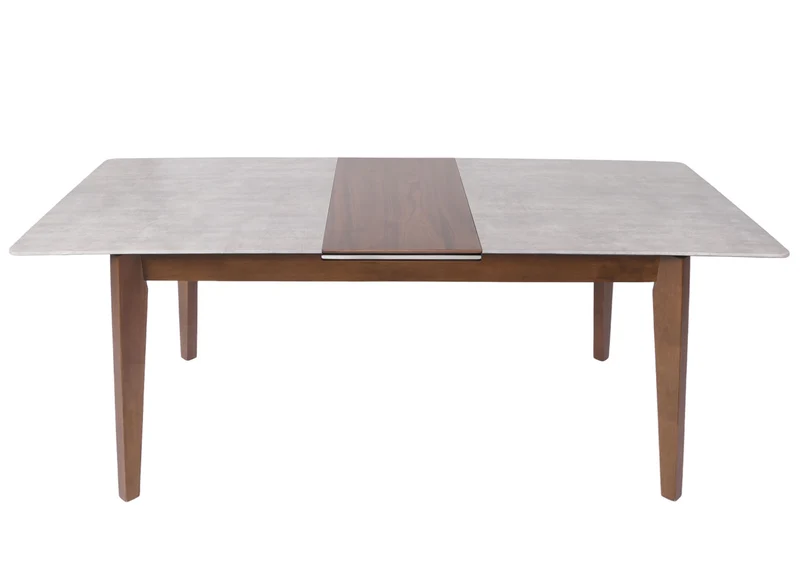 Table de salle à manger en bois et HDF 160-200 x 90 cm extensible aspect béton pieds marron 04_0008547