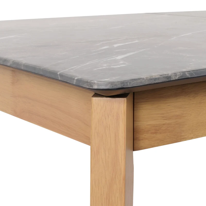 Table de salle à manger en bois et HPL 160-200 x 90 cm extensible aspect marbre/pierre pieds clairs 04_0008548