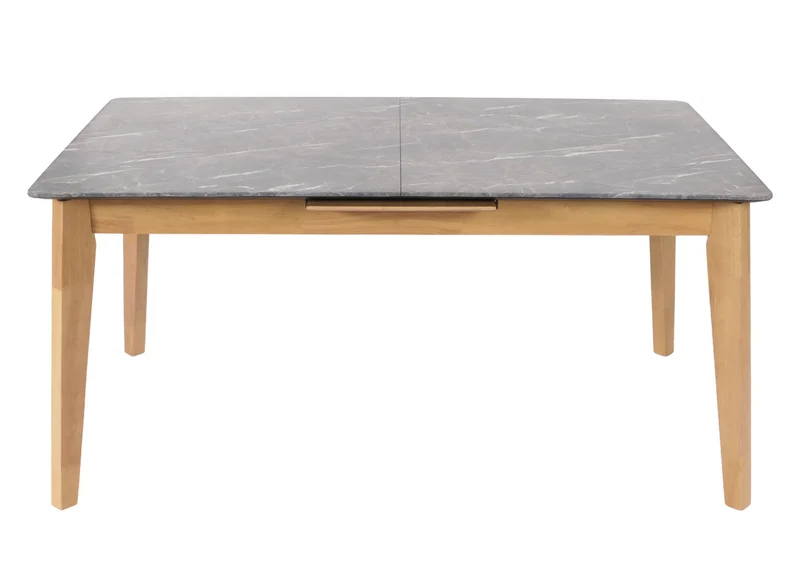 Table de salle à manger en bois et HPL 160-200 x 90 cm extensible aspect marbre/pierre pieds clairs 04_0008548