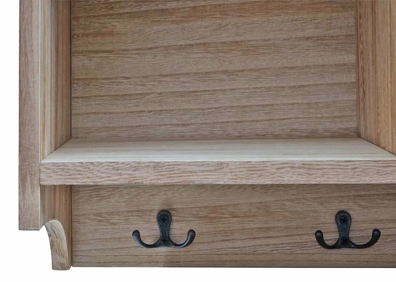 Étagère murale porte-manteau mural 3 compartiments et 5 crochets 30x80x20 cm bois marron 04_0008655
