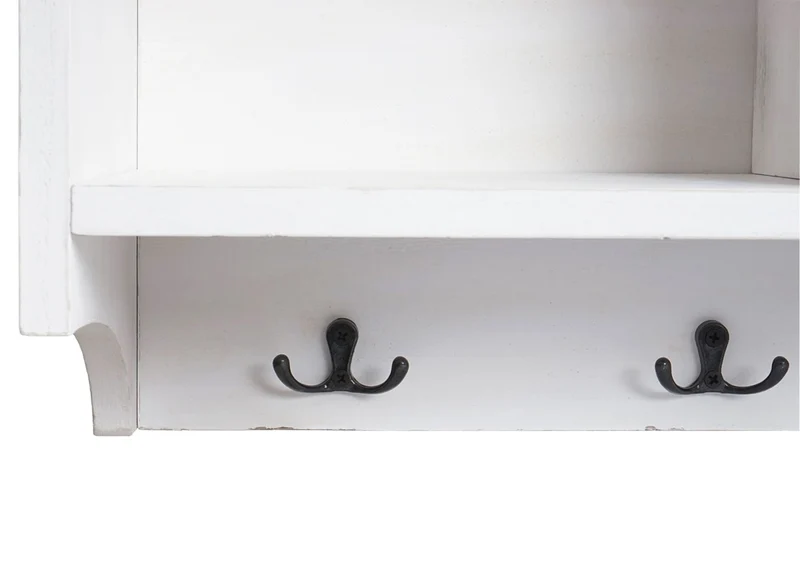 Étagère murale porte-manteau mural 3 compartiments et 5 crochets 30x80x20 cm en bois blanc vieilli 04_0008654
