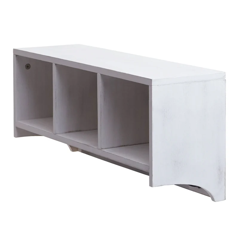 Étagère murale porte-manteau mural 3 compartiments et 5 crochets 30x80x20 cm en bois blanc vieilli 04_0008654