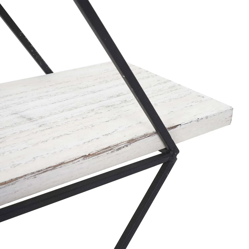 Étagère murale suspendue design industriel forme losange en bois blanc vieilli 60 x 55 x 12 cm 04_0008650