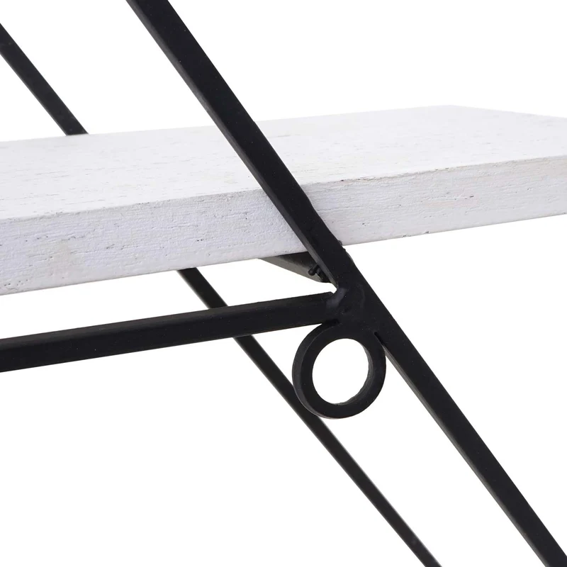 Étagère murale suspendue design industriel forme losange en bois blanc vieilli 60 x 55 x 12 cm 04_0008650