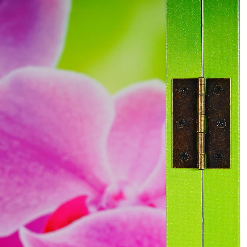 Paravent 4 panneaux séparateur de pièce minuterie motif orchidée 180 x 160 cm 2 led 04_0008631