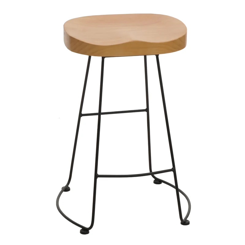 Tabouret de bar chaise de comptoir x1 avec repose-pieds design industriel en métal et bois 04_0008592