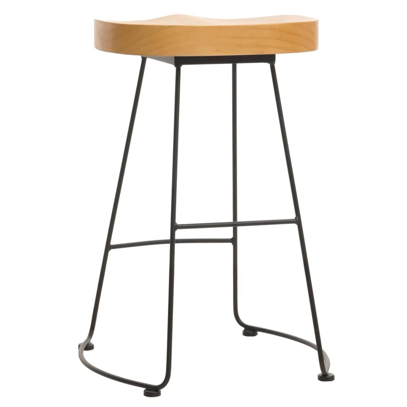Tabouret de bar chaise de comptoir x1 avec repose-pieds design industriel en métal et bois 04_0008592