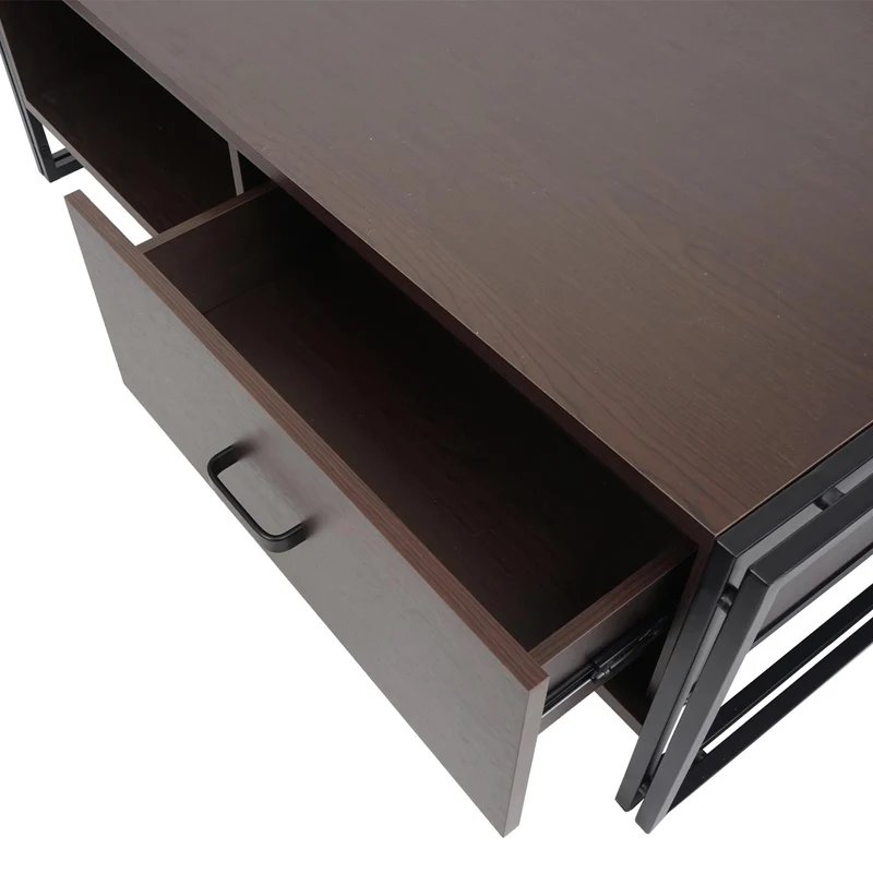 Table basse table d'appoint avec deux tiroirs 41 x 120 x 60 cm en métal et MDF marron foncé 04_0008421