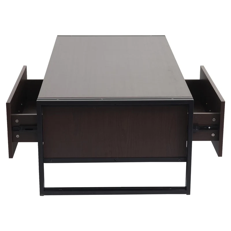 Table basse table d'appoint avec deux tiroirs 41 x 120 x 60 cm en métal et MDF marron foncé 04_0008421