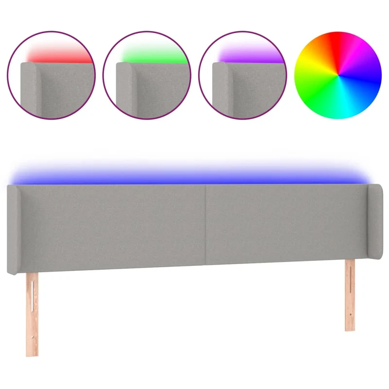 Tête de lit accessoire couchage chambre à coucher meuble à LED 203 x 16 x 78/88 cm tissu gris clair TDL0201293