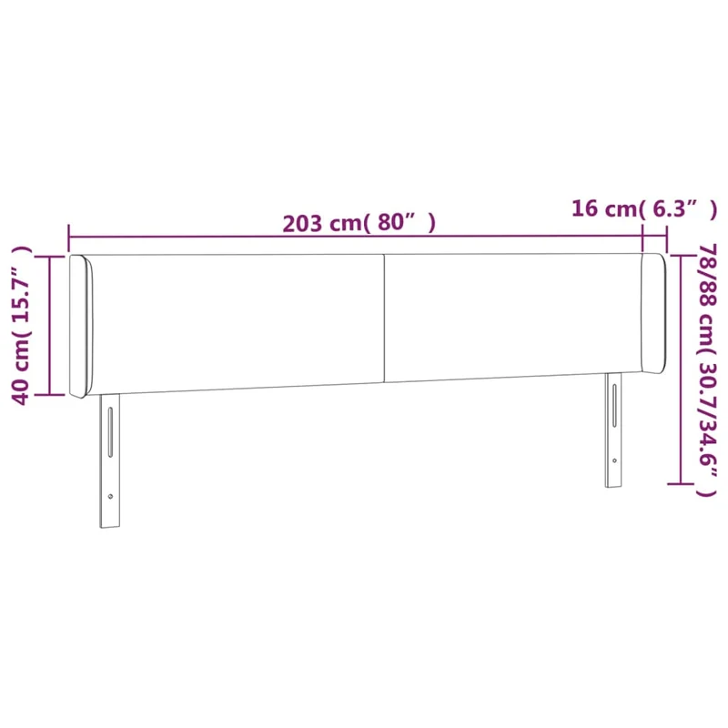 Tête de lit accessoire couchage chambre à coucher meuble à LED 203 x 16 x 78/88 cm tissu gris clair TDL0201293