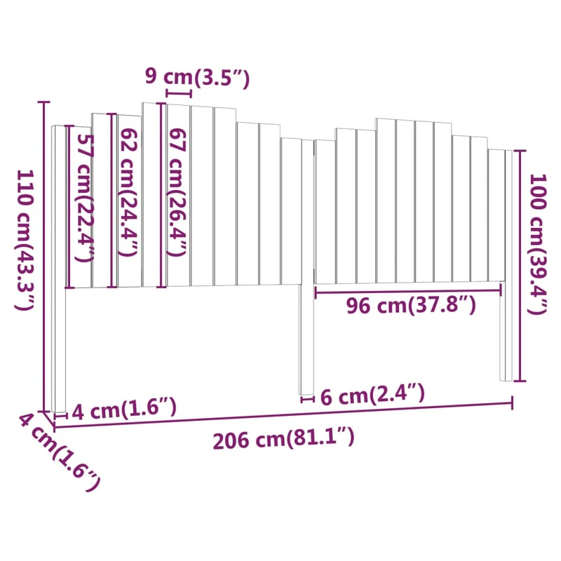 Tête de lit accessoire couchage chambre à coucher meuble 206 x 4 x 110 cm bois de pin noir TDL0202135