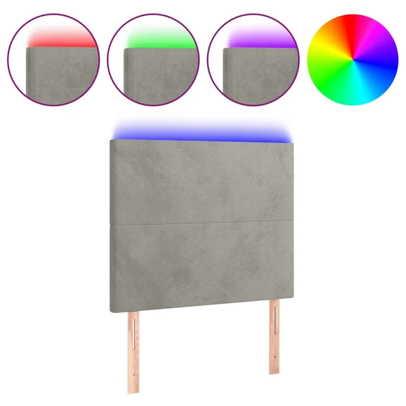 Tête de lit accessoire couchage chambre à coucher meuble à LED 100 x 5 x 118/128 cm tissu velours gris clair TDL0201457