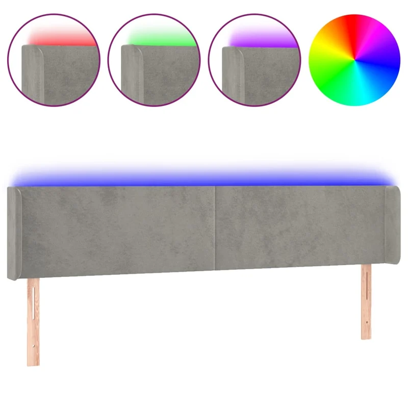 Tête de lit accessoire couchage chambre à coucher meuble à LED 203 x 16 x 78/88 cm tissu velours gris clair TDL0201290