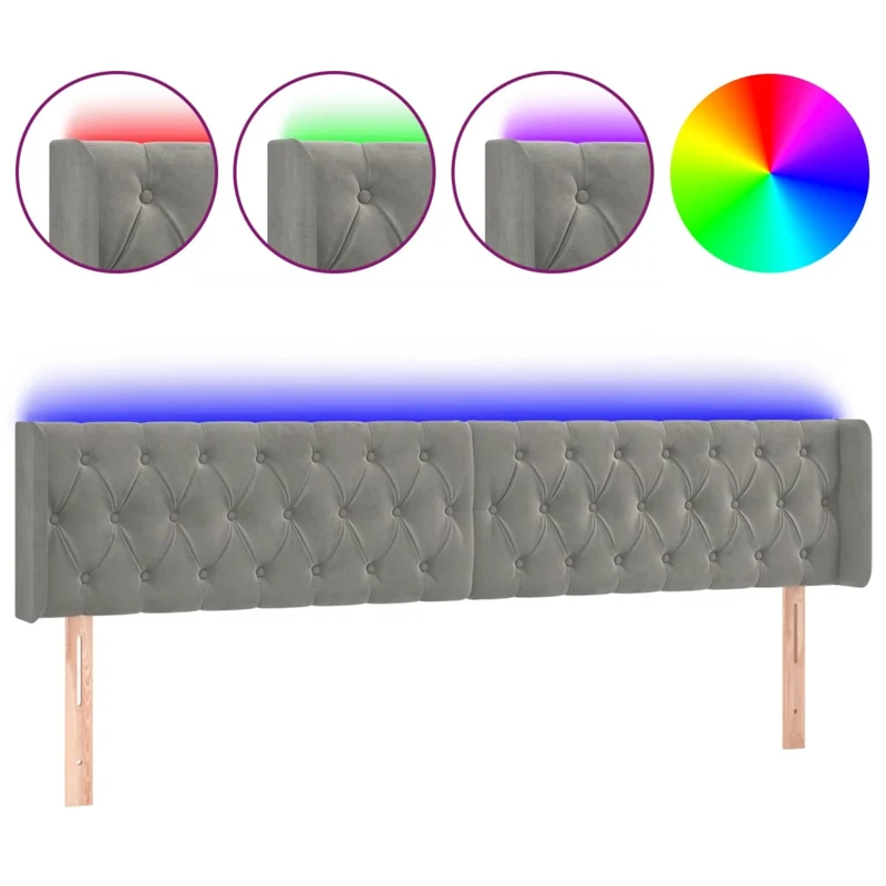 Tête de lit accessoire couchage chambre à coucher meuble à LED 203 x 16 x 78/88 cm tissu velours gris clair TDL0201288