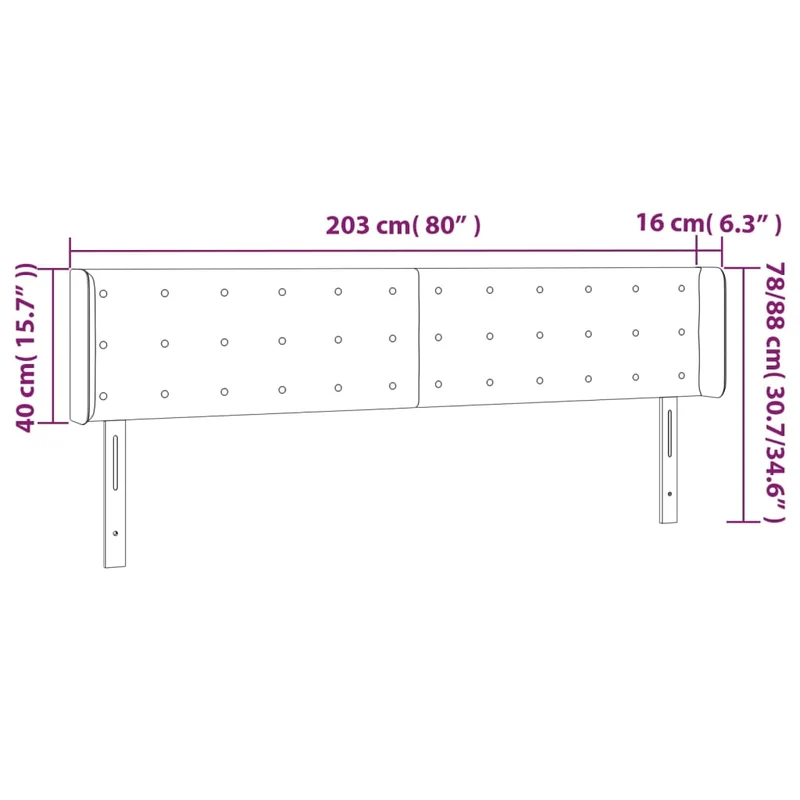 Tête de lit accessoire couchage chambre à coucher meuble à LED 203 x 16 x 78/88 cm tissu velours gris clair TDL0201286
