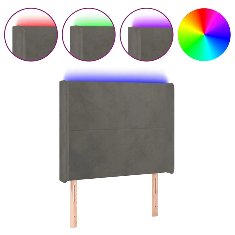 Tête de lit accessoire couchage chambre à coucher meuble à LED 103 x 16 x 118/128 cm tissu velours gris foncé TDL0201177