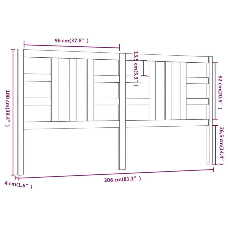 Tête de lit accessoire couchage chambre à coucher meuble 206 x 4 x 100 cm bois de pin noir TDL0202151