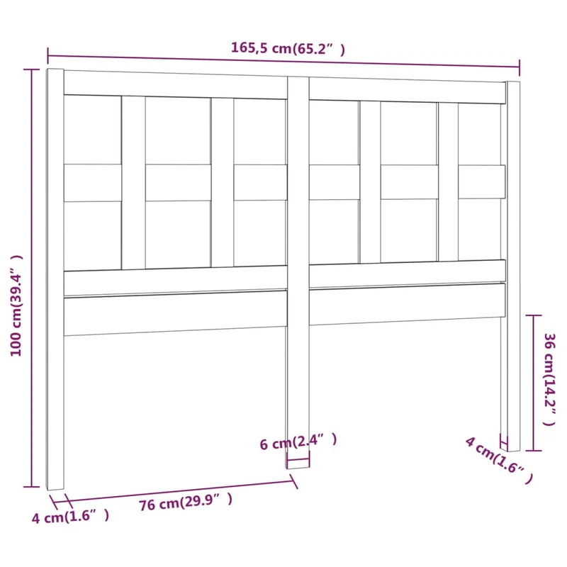 Tête de lit accessoire couchage chambre à coucher meuble 165,5 x 4 x 100 cm bois de pin noir TDL0202226