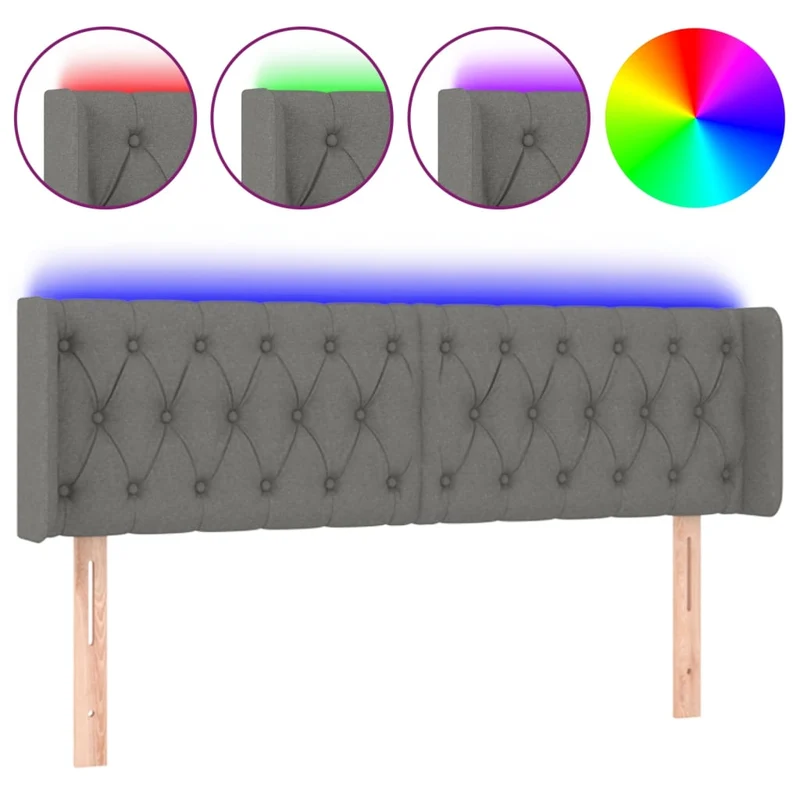 Tête de lit accessoire couchage chambre à coucher meuble à LED 163 x 16 x 78/88 cm tissu gris foncé TDL0201109