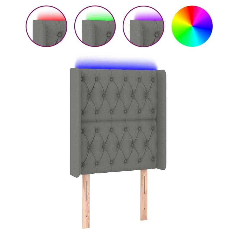 Tête de lit accessoire couchage chambre à coucher meuble à LED 83 x 16 x 118/128 cm tissu gris foncé TDL0201023