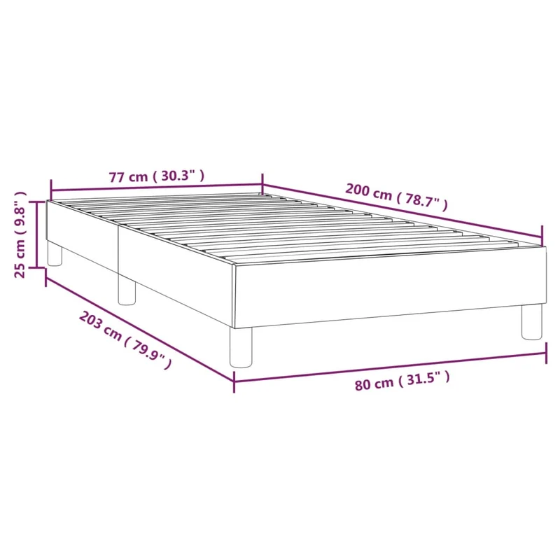 Sommier à lattes sur pieds cadre de lit 80x200 cm tissu noir TDL0206983