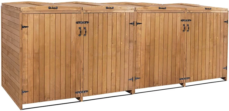 Abri de poubelles extérieur conteneurs à ordures jusqu'à 8 bacs avec couvercle 126x316x98 cm en bois certifié FSC marron 04_0002872