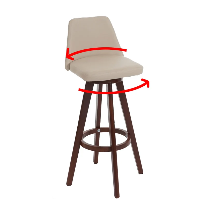 Tabouret de bar chaise de comptoir en synthétique crème pivotant pieds en bois foncé 04_0005278