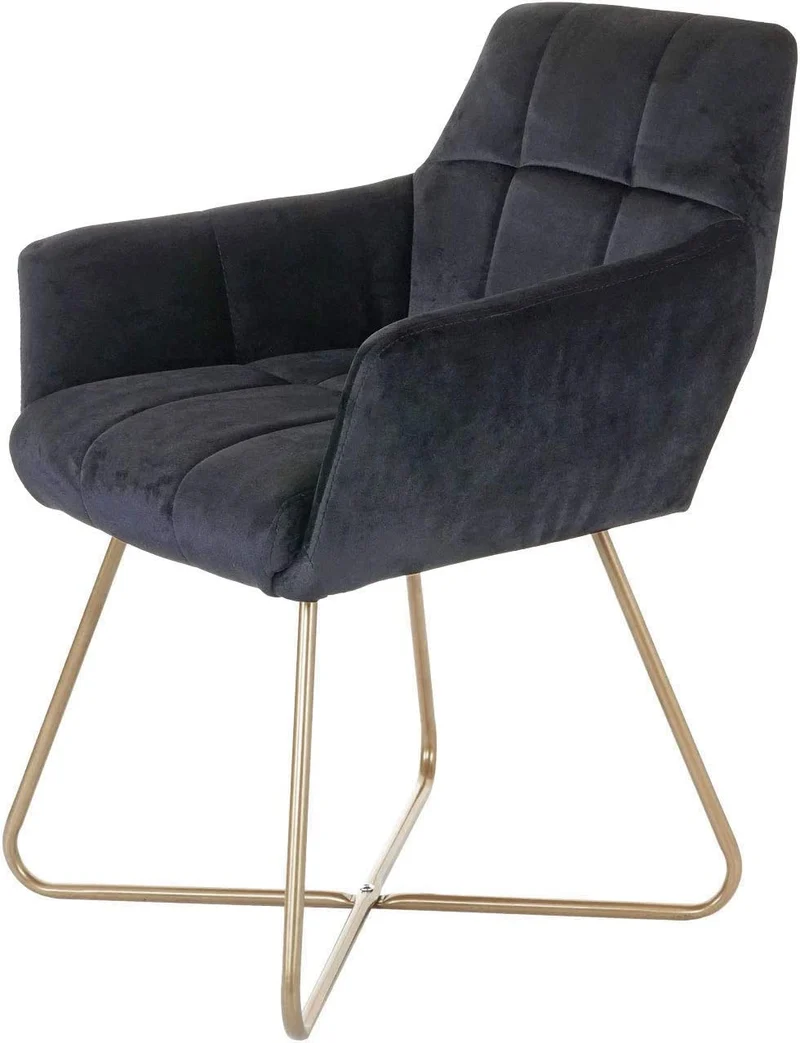 Chaise de salle à manger bureau fauteuio lounge design rétro en tissu velours noir pieds doré FAL04040