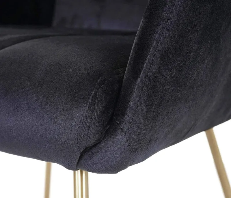 Chaise de salle à manger bureau fauteuio lounge design rétro en tissu velours noir pieds doré FAL04040