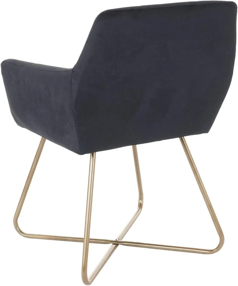 Chaise de salle à manger bureau fauteuio lounge design rétro en tissu velours noir pieds doré FAL04040