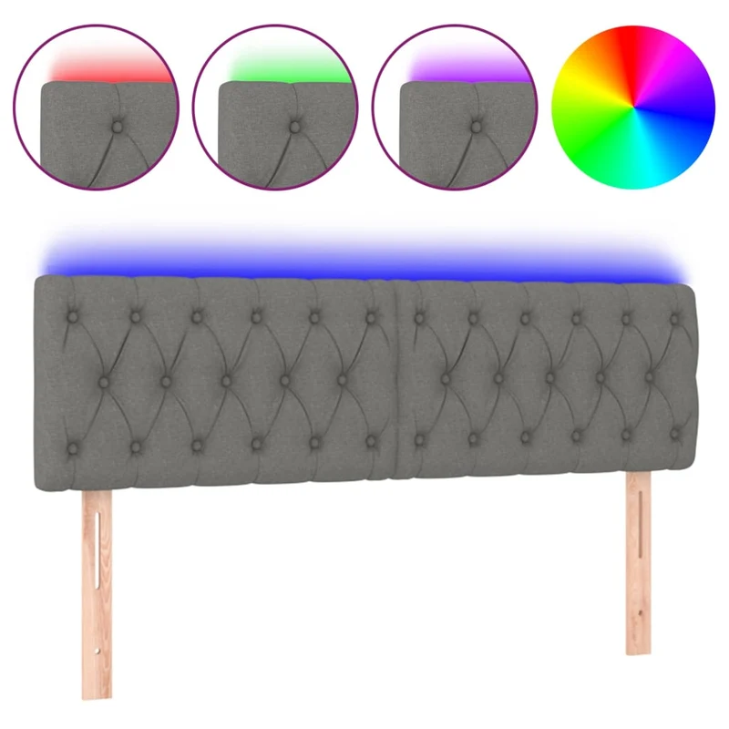 Tête de lit accessoire couchage chambre à coucher meuble à LED 144 x 7 x 78/88 cm tissu gris foncé TDL0201144