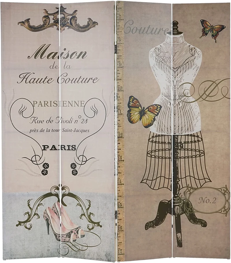 Paravent 4 panneaux pans séparateur de pièce 180x160cm motif vintage couture PAR04011