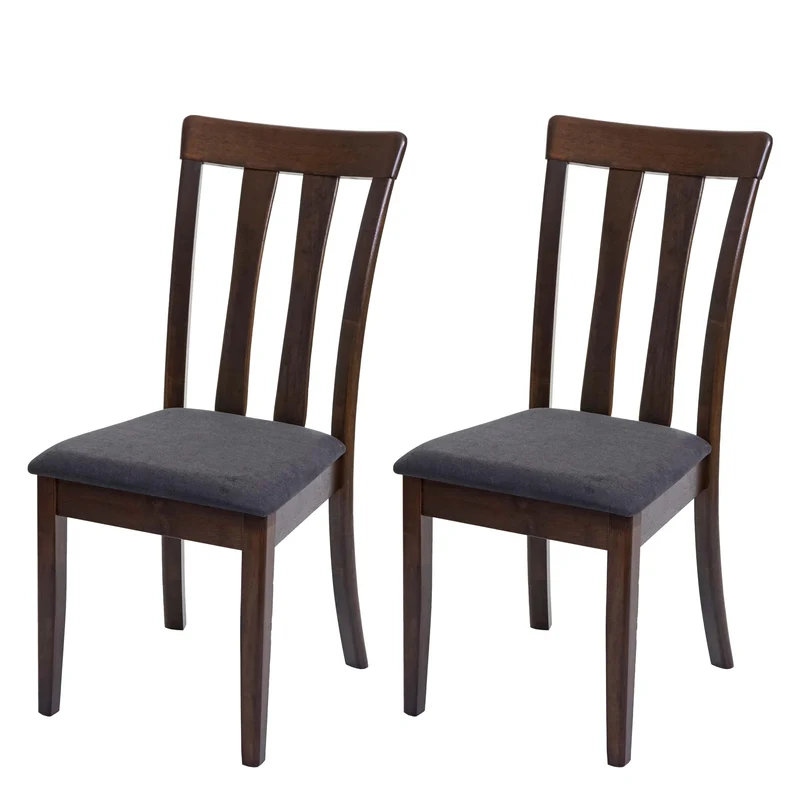 Set de 2 chaises de salle à manger cuisine en tissu gris foncé et bois massif marron foncé 04_0002966