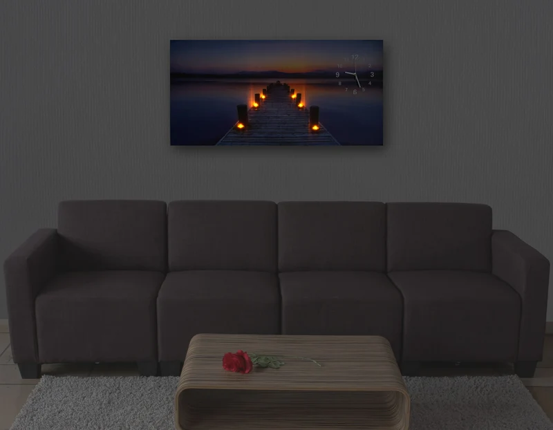 Image LED sur toile illuminée tableau mural minuterie pont horloge murale 110x55cm 04_0003566