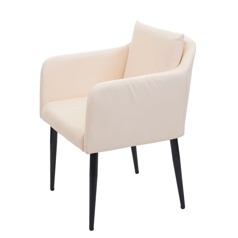 Fauteuil chaise lounge salle à manger bureau visiteur en synthétique crème pieds métal noir 04_0002287