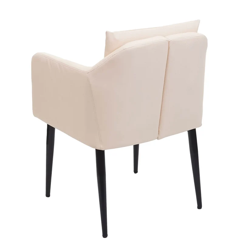 Fauteuil chaise lounge salle à manger bureau visiteur en synthétique crème pieds métal noir 04_0002287