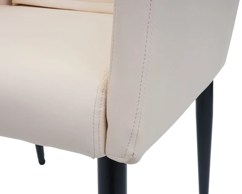 Fauteuil chaise lounge salle à manger bureau visiteur en synthétique crème pieds métal noir 04_0002287