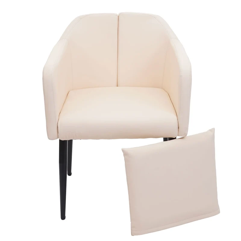 Fauteuil chaise lounge salle à manger bureau visiteur en synthétique crème pieds métal noir 04_0002287