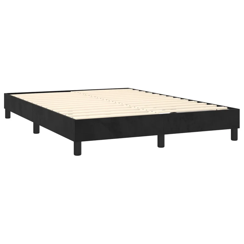 Sommier à lattes sur pieds cadre de lit 140x190 cm tissu velours noir TDL0207020