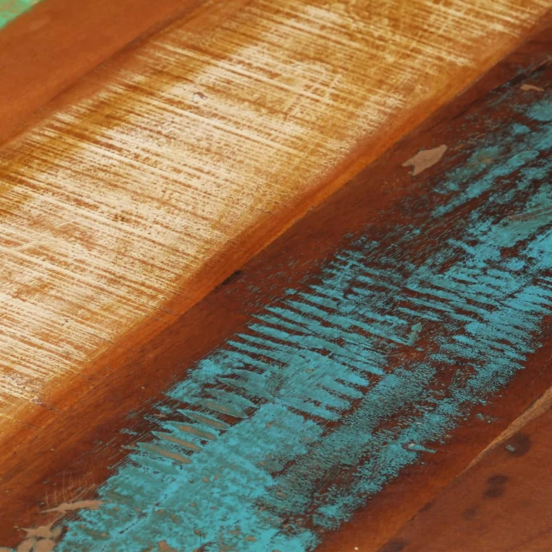 Table basse design moderne et contemporaine ronde 68 x 37 cm bois de récupération massif marron et fer DEC039910