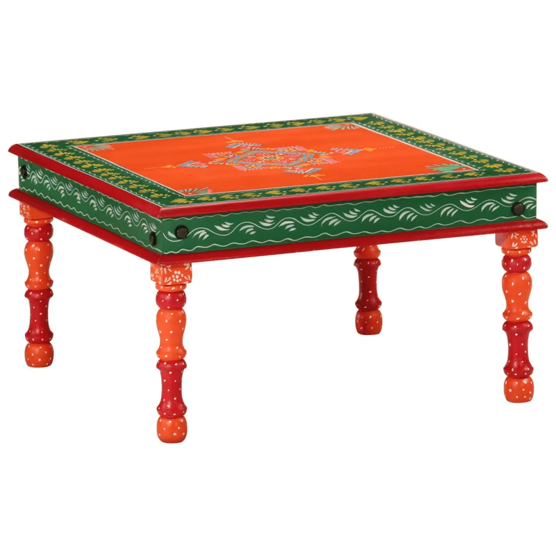 Table basse design artisanal rétro et décoratif en bois de manguier massif peint à la main orange DEC039904