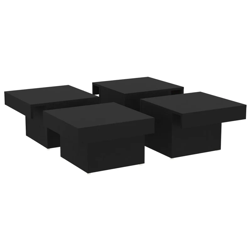 Table basse en 4 parties design moderne et contemporaine 90 x 90 x 28 cm bois d'ingénierie noir DEC039862