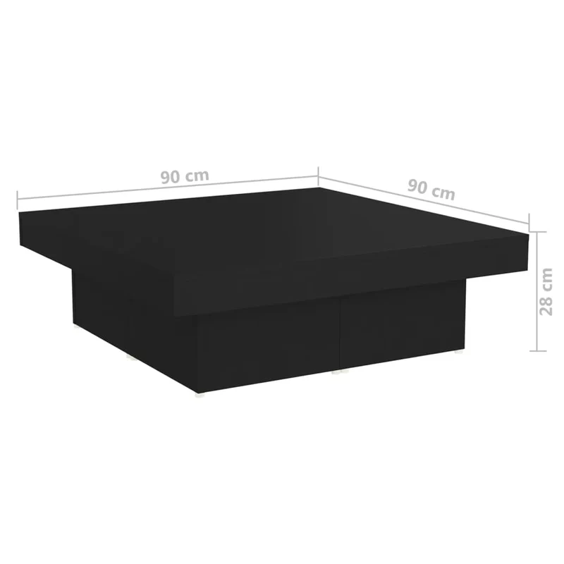 Table basse en 4 parties design moderne et contemporaine 90 x 90 x 28 cm bois d'ingénierie noir DEC039862