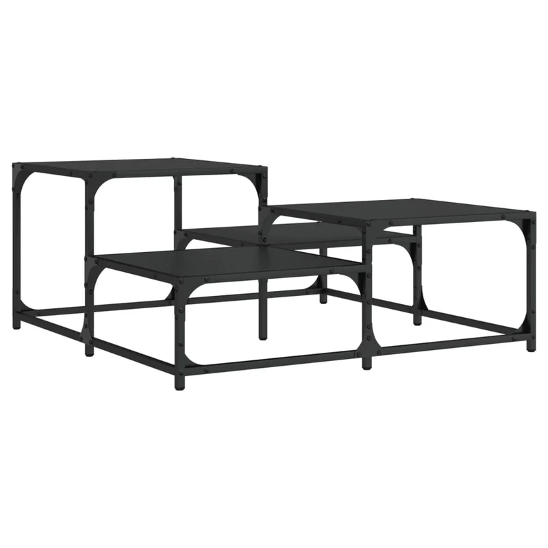 Table basse avec plateaux de différentes hauteurs design industriel 87,5 x 87,5 x 40 cm bois d'ingénierie noir et métal DEC039801