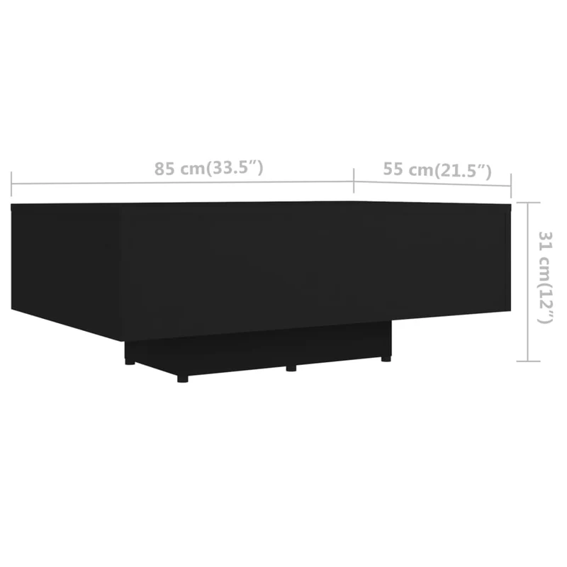 Table basse design moderne et contemporaine 85 x 55 x 31 cm bois d'ingénierie noir DEC039800