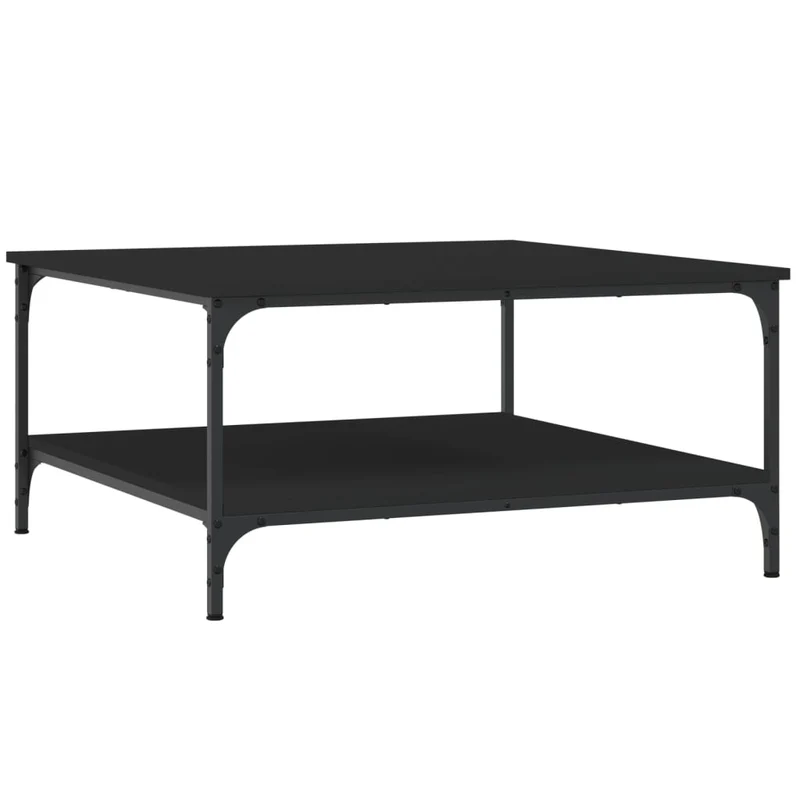 Table basse avec étagères design industriel 80 x 80 x 40 cm bois d'ingénierie noir et fer DEC039789