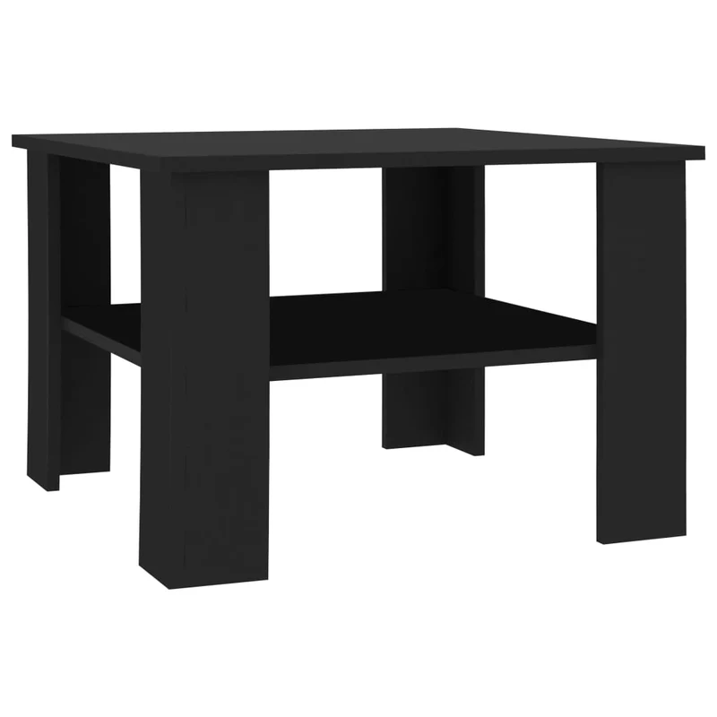 Table basse avec étagères design moderne et contemporaine 60 x 60 x 42 cm bois d’ingénierie noir DEC039724